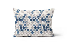 Load image into Gallery viewer, Blue Grey Hexagon Lumbar Pillow