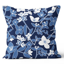 Load image into Gallery viewer, Blue and White Simple Floral Throw Pillow