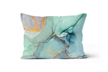 Load image into Gallery viewer, Blue Green Gold Marble Lumbar Pillow