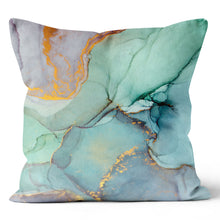 Load image into Gallery viewer, Blue Green Gold Marble Pillow