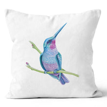 Load image into Gallery viewer, Blue Purple Hummingbird Bird On Green Branch Throw Pillow Cushion