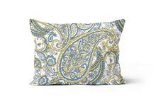 Load image into Gallery viewer, Paisley Print Blue and Yellow Lumbar Throw Pillow 12x20