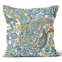 Load image into Gallery viewer, Paisley Print Blue and Yellow Print Throw Pillow 18x18 & 20x20