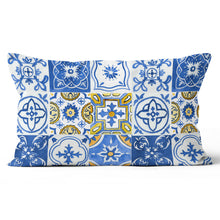 Load image into Gallery viewer, Blue Yellow Mosaic Tile Lumbar Pillow