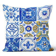 Load image into Gallery viewer, Blue Yellow Mosaic Tile Pillow