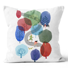 Load image into Gallery viewer, Stroll in the Park Trees Green Purple Blue Red Throw Pillow