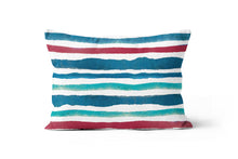 Load image into Gallery viewer, Blue and Red Choppy Stripes Lumbar Throw Pillow