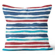 Load image into Gallery viewer, Blue and Red Choppy Stripes Throw Pillow
