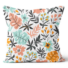 Load image into Gallery viewer, Peach, Teal, Orange & White Fancy Leaves Throw Pillow Cushion