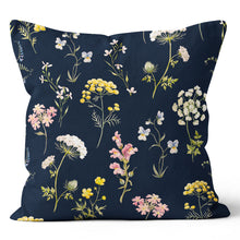 Load image into Gallery viewer, Navy Yellow Pink Green Floral Throw Pillow