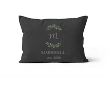 Load image into Gallery viewer, Black and Grey Monogram Personalized Throw Pillow 12x20