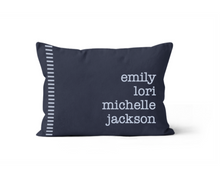 Load image into Gallery viewer, Everyone's names, Personalized Custom Lumbar Pillow Navy and Powder Blue