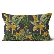 Load image into Gallery viewer, Jungle Black, Yellow & Green Designer Fabric Throw Lumbar Pillow 16x24