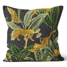 Load image into Gallery viewer, Jungle Pillow Black, Yellow & Green Designer Fabric Throw Pillow 20x20