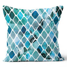 Load image into Gallery viewer, Painted Tile Blue Turquoise Throw Pillow