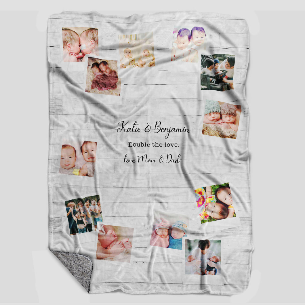 Baby Multiples Personalized Photo Sherpa Baby Blanket 