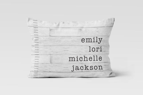 Everyone's Names, Shiplap Custom Personalized Throw Pillow Cushion 