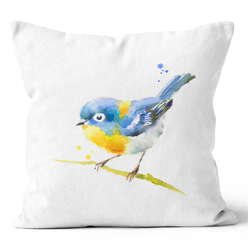 Blue Yellow Bird On Small Branch Pillow 