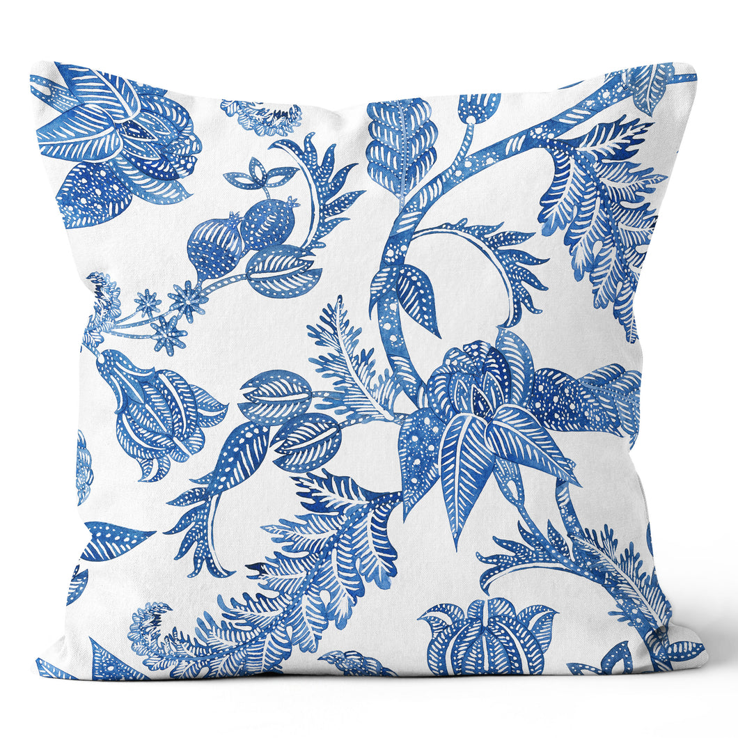 Pleasant Floral Blue White Throw Pillow 