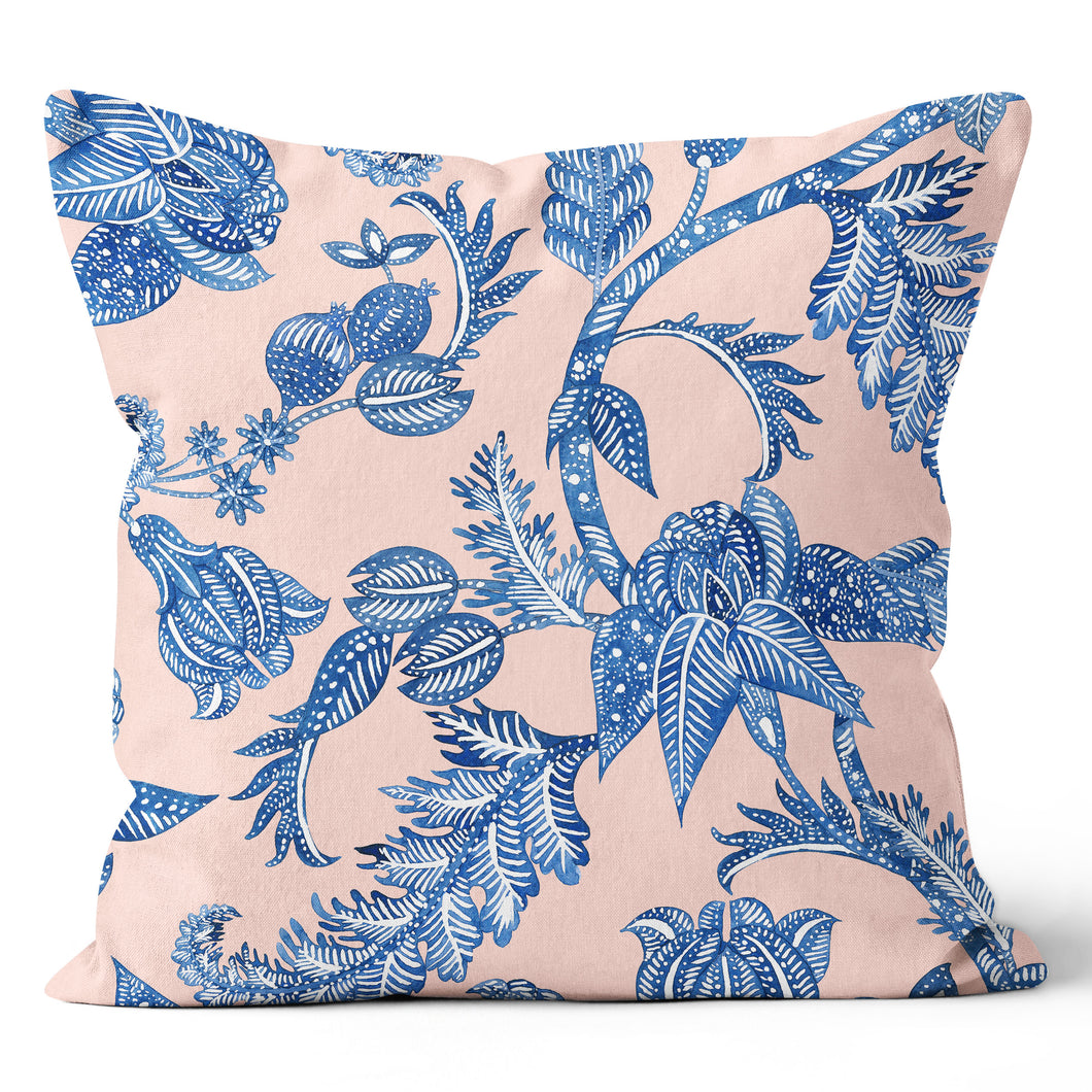 Pleasant Floral Pink and Blue Throw Pillow  Cushion 