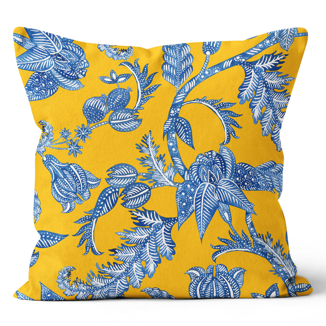 Pleasant Floral Yellow and Blue Throw Pillow