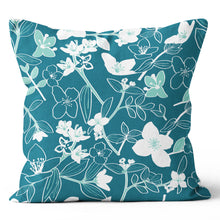 Load image into Gallery viewer, Simple Floral Teal Pillow Cover
