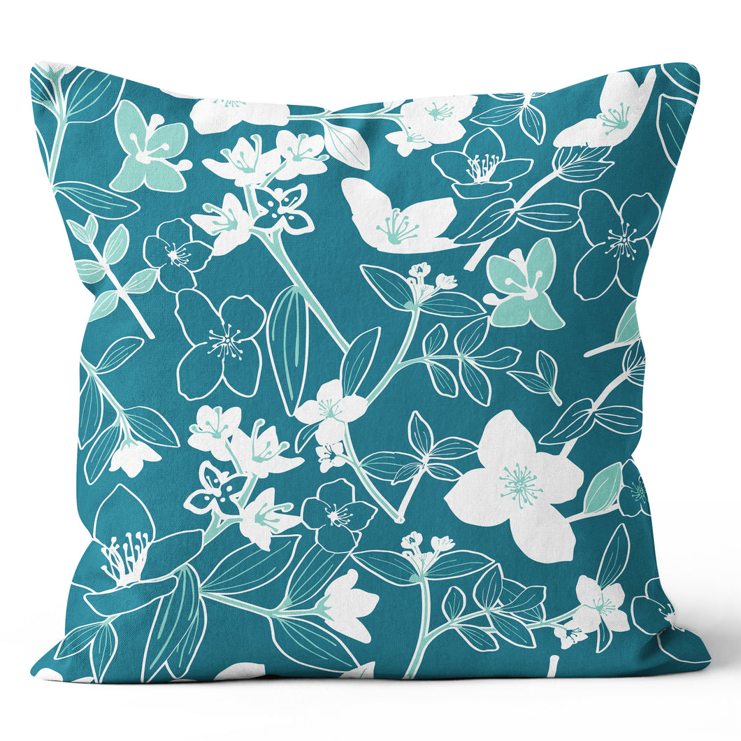 Simple Floral Teal Pillow Cover