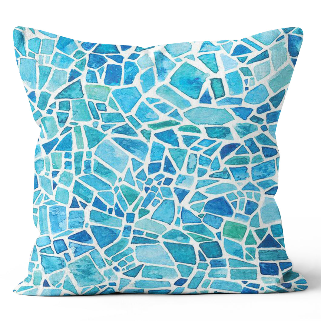 Teal Blue Tile Print Throw Cushion Pillow 