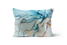 Load image into Gallery viewer, Blue Green Gold Marble Lumbar Pillow 

