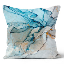 Load image into Gallery viewer, Blue Grey Orange Gold Marble Pillow 
