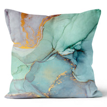 Load image into Gallery viewer, Blue Green Gold Marble Pillow 

