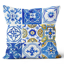 Load image into Gallery viewer, Blue Yellow Mosaic Tile Pillow 
