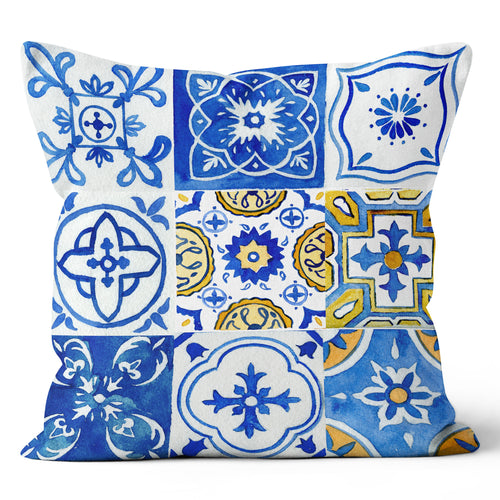 Blue Yellow Mosaic Tile Pillow 
