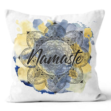 Load image into Gallery viewer, Namaste Blue Yellow Print Throw Pillow 
