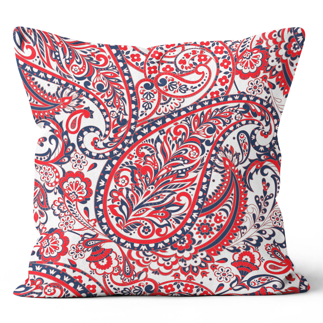 Red Navy Floral Throw Pillow