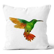 Load image into Gallery viewer, Green and Amber Vibrant Hummingbird Throw Cushion Pillow 18x18 &amp; 20x20 
