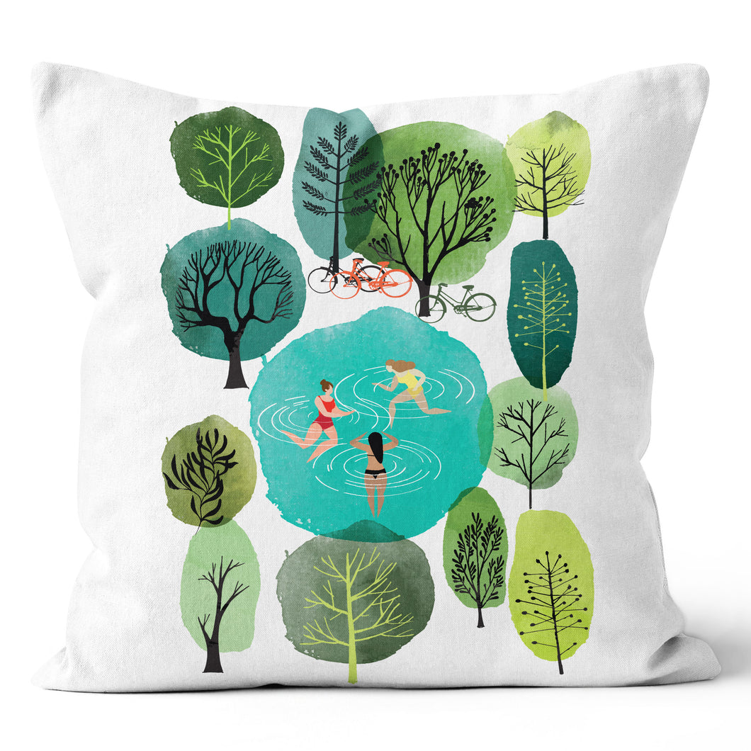 Swimming in the Woods Pillow Cover