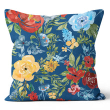 Load image into Gallery viewer, Blue Red Yellow Green Floral Pillow 
