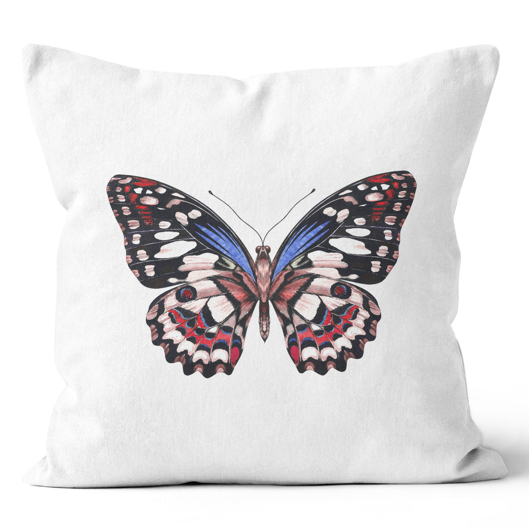 Red and Blue Painted Butterfly Throw Pillow 