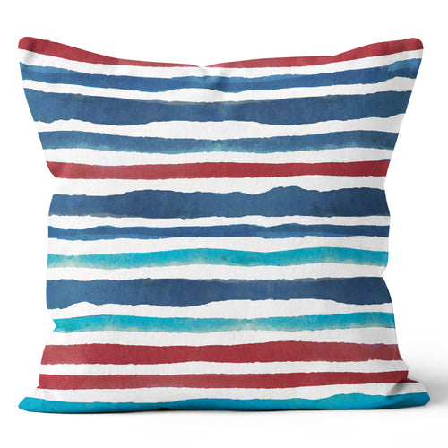 Blue and Red Choppy Stripes Throw Pillow 