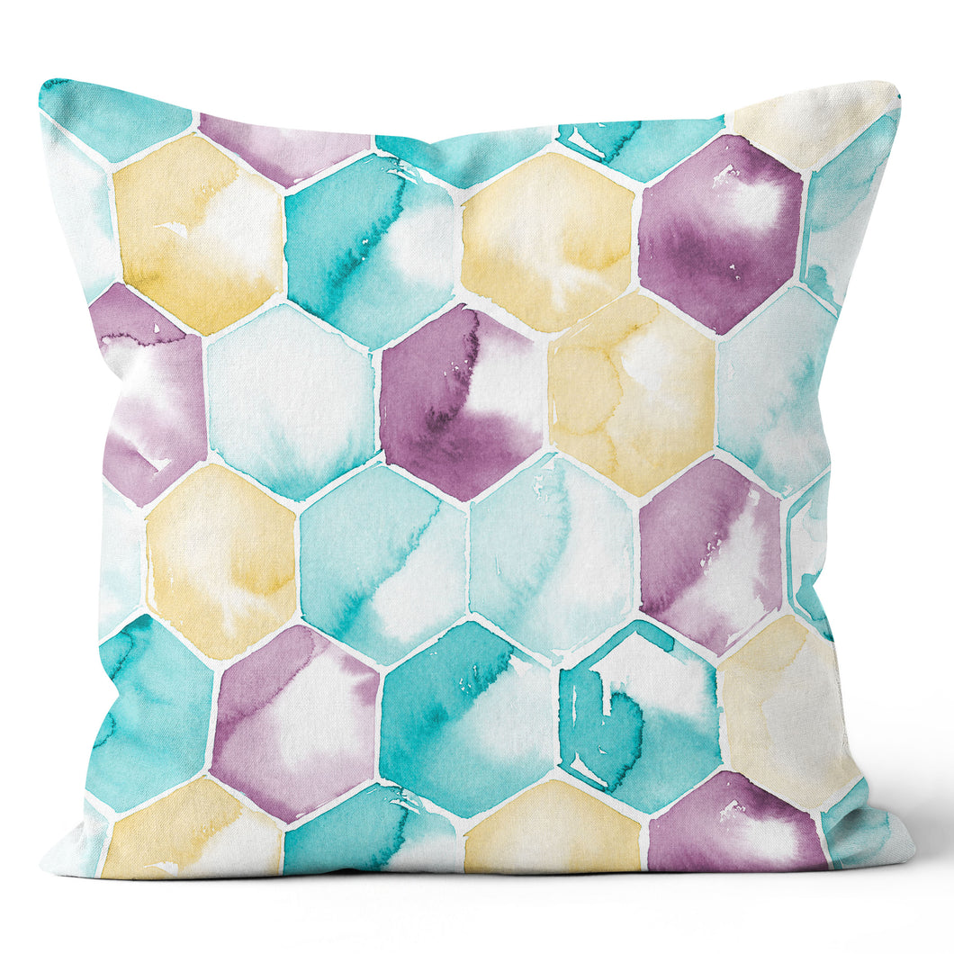 Teal Yellow and Purple Tile Print Throw Cushion Pillow 