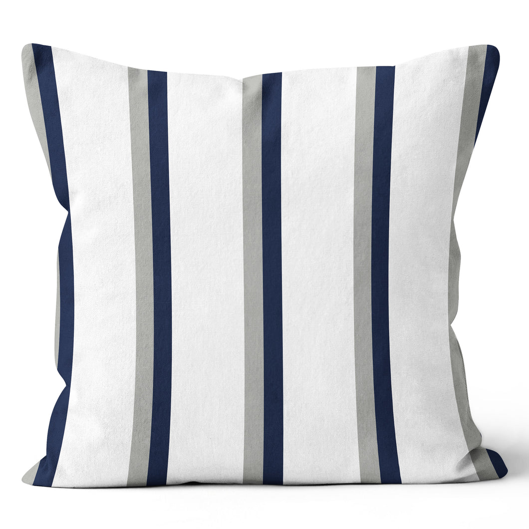 Navy Grey Stripe Pillow 