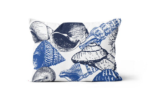 Blue and White Scattered Shells Print Lumbar Throw Pillow 12x20