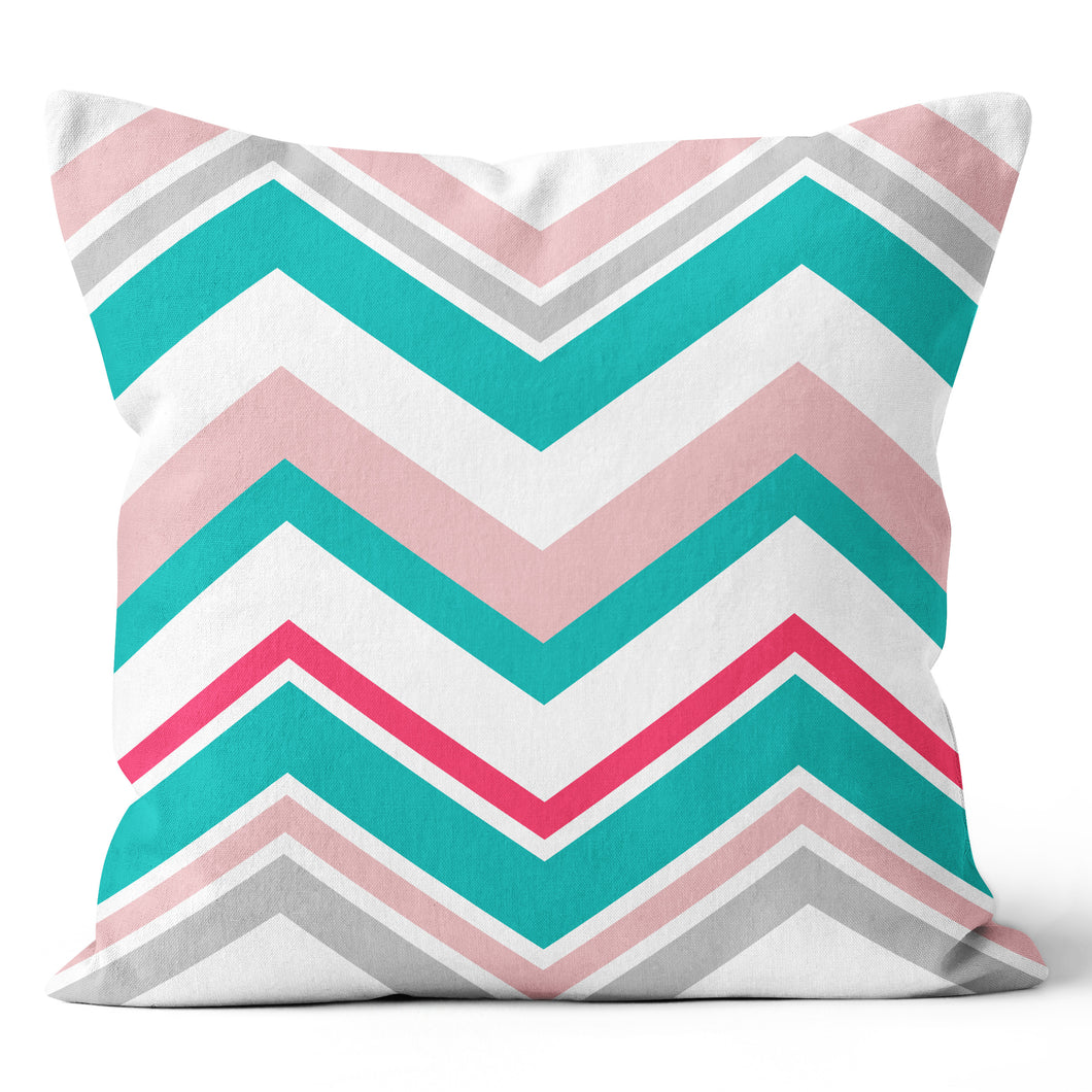 Pink Multi-Chevron Distressed Pillow Cover