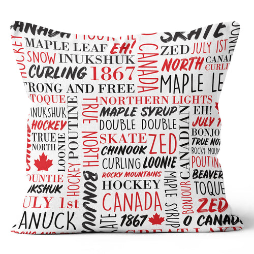 Black,  White and Red Canada Word Jumble Pillow 18x18 & 20x20