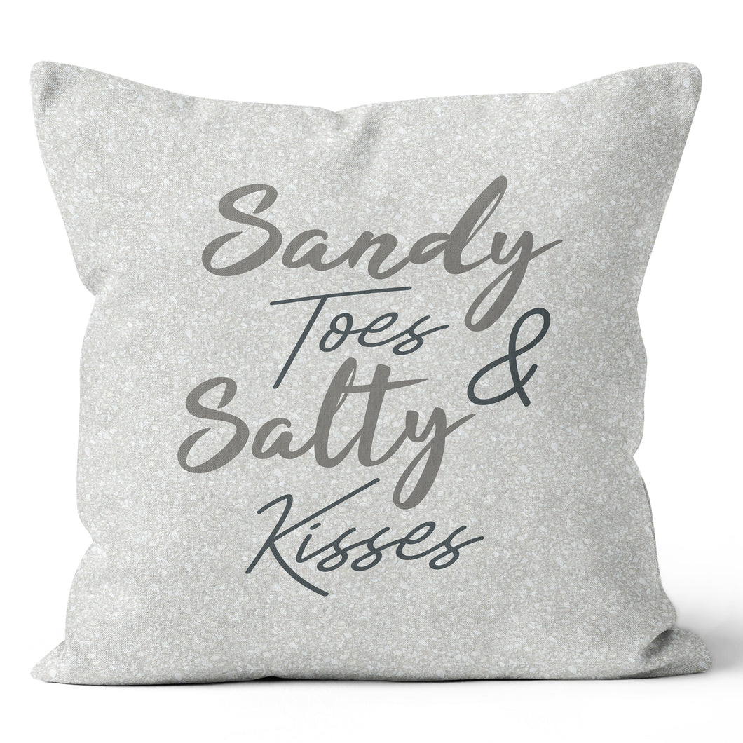 Sandy Toes & Salty Kisses Grey Indoor/Outdoor Throw Pillow 