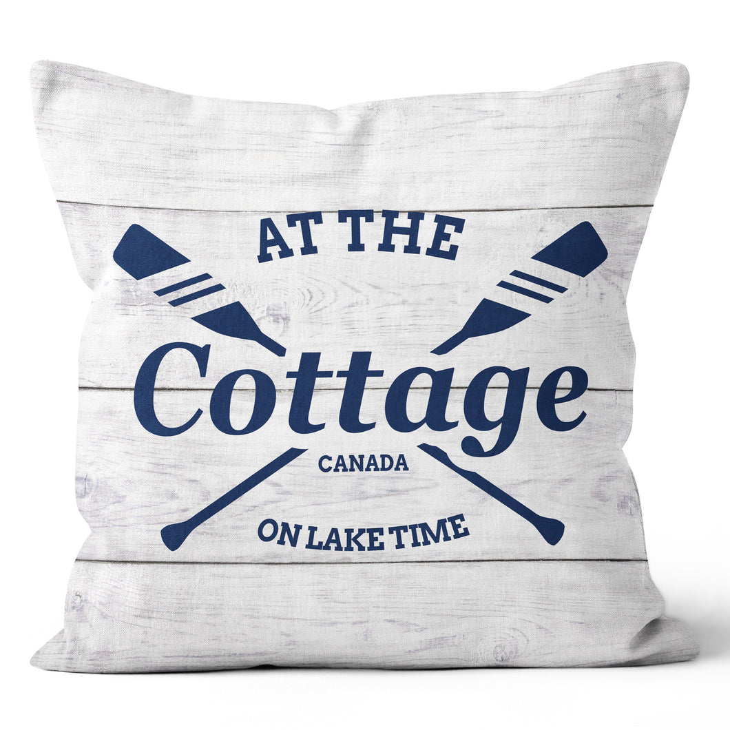 At The Cottage Canada Shiplap Blue Pillow 