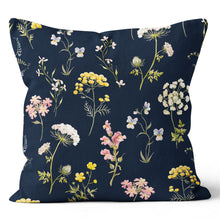 Load image into Gallery viewer, Navy Yellow Pink Green Floral Throw Pillow 
