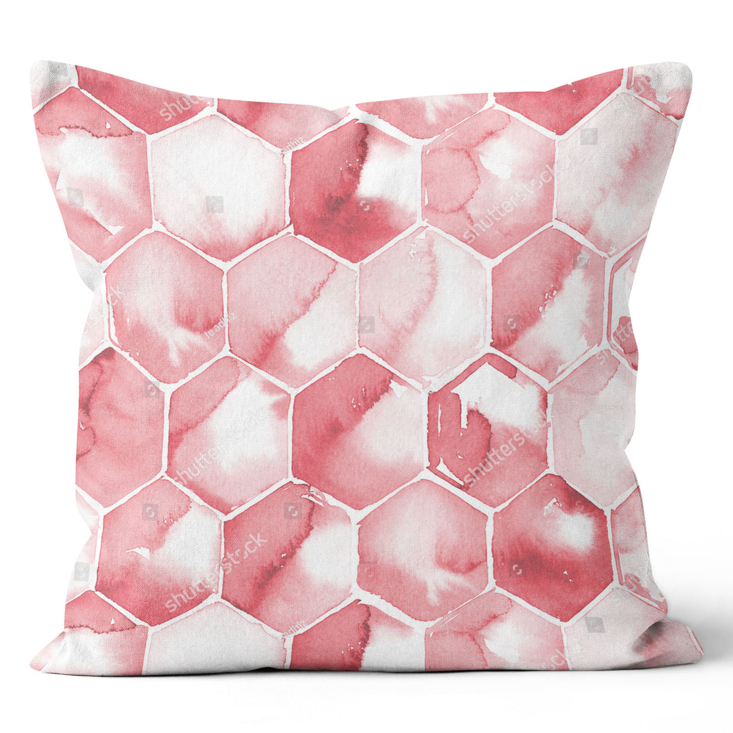 Pink White Hexagons Pillow Cover