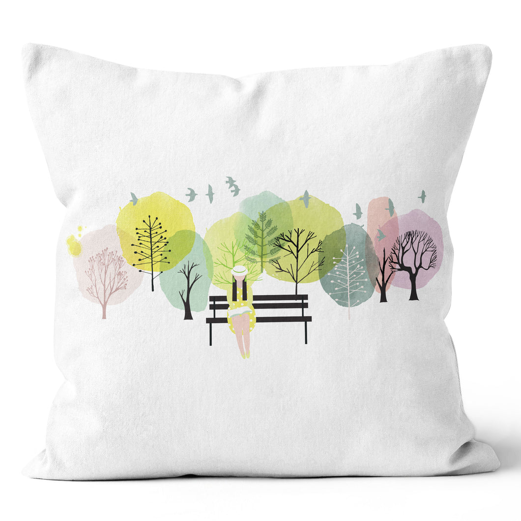 Girl On Bench Pillow Cover
